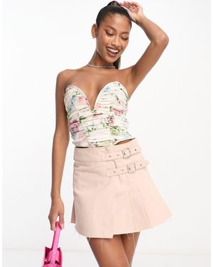 ASOS Strapless Ruched Corset Top With Plunge V - Multicolour