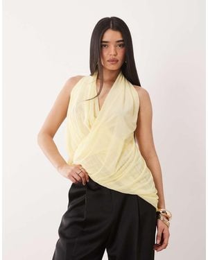 ASOS Stretch Chiffon Halter Draped Top - Natural