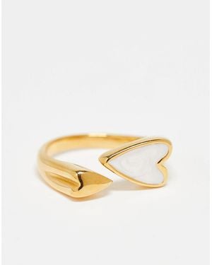 ASOS Asos Design Curve Waterproof Stainless Steel Ring With Heart Detail - Metallic