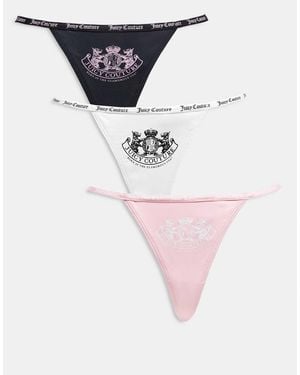 Juicy Couture 3 Pack Of Logo Crest Lingerie Thongs - Multicolour