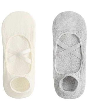 Oysho 2 Pairs Of Cotton Blend Yoga And Pilates Trainer Socks With Crossover Straps - White