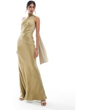 Maids To Measure Bridesmaid One Shoulder Scarf Maxi Dress - Metallic