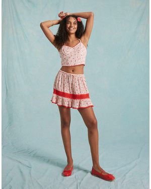 Miss Selfridge Mini-jupe virevoltante avec finitions au crochet - imprimé fraises - Vert