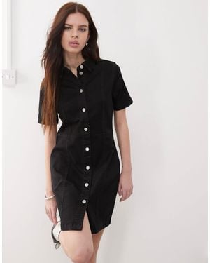 Noisy May Short Sleeve Denim Mini Dress - Black