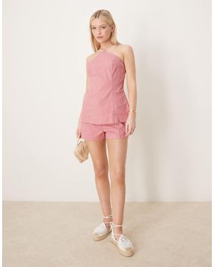 ASOS Tailored Linen Short Co-ord With Bead Detail - Pink