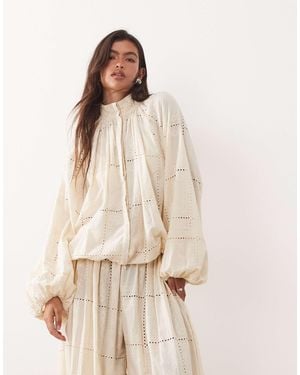 ARRANGE Broderie Eyelet Balloon Sleeve Shirt Co-ord - Natural