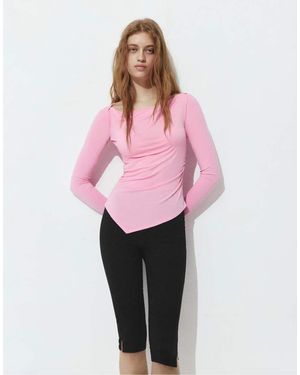 Pull&Bear Boat Neck Top With Gathered Detail - Pink
