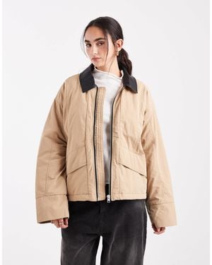 Object Water Repellent Lightly Padded Barn Jacket With Faux Leather Collar - Natural