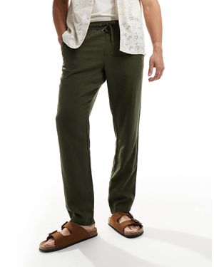 Threadbare Cotton Linen Trousers With Elasticated Waist - Green