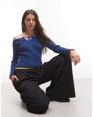 Collusion Off-Shoulder Top Met Lange Mouwen, Uitsnijding En Breisel - Blauw