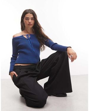 Collusion Top Lavorato A Maglia A Righe Con Spalle Scoperte, Maniche Lunghe E Cut-Out - Blu