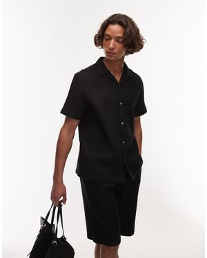 TOPMAN Camicia Nera Testurizzata A Quadri - Nero