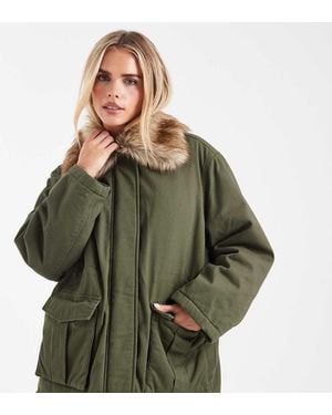 Miss Selfridge Faux Fur Collar Parka - Green