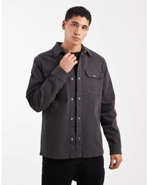 Threadbare Chaqueta Gris Estilo Camisa Con Botones Delanteros De