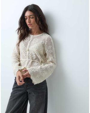 Abercrombie & Fitch Cardigan Lavorato A Maglia A Punto Nido Con Fondo Elasticizzato - Grigio