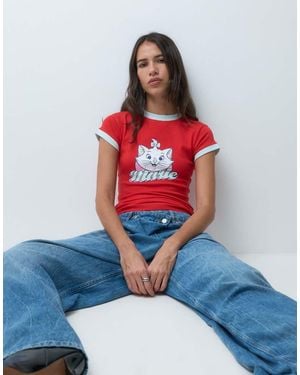 ASOS Disney Camiseta Con Ribetes En Contraste Y Diseño Encogido Con Estampado De Marie En - Azul