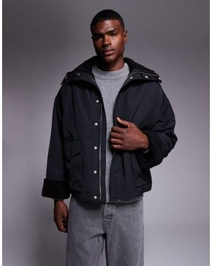 ASOS Oversized Padded Jacket With Borg Lining - Gray