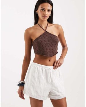Abercrombie & Fitch Pull On Embroidered Boho Shorts - White