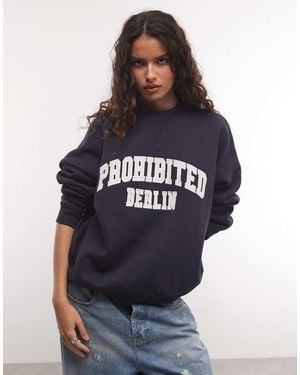 Prohibited Berlin Sudadera De Cuello Redondo En Azul Oscuro Lavado-Azul Marino
