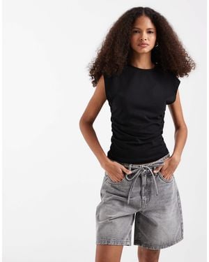Vero Moda Wien Mid Rise Belted Denim Shorts - Gray