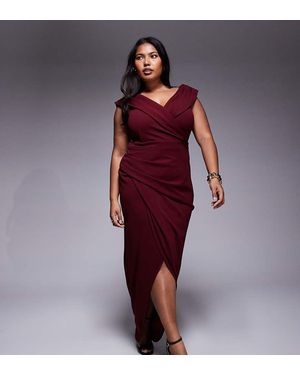 Tfnc Plus Wrap Detail Bardot Midaxi Dress - Red