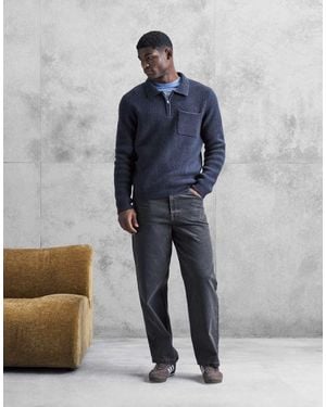 New Look Quarter Zip Knitted Polo Jumper - Blue