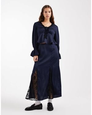 Wednesday's Girl Lace Insert Midaxi Skirt - Blue