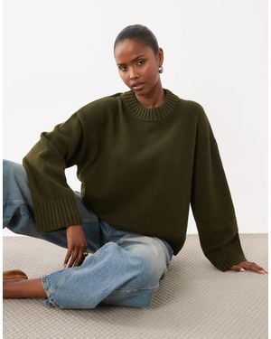 Gina Tricot Crew Neck Knitted Sweater With Wide Sleeves - Green
