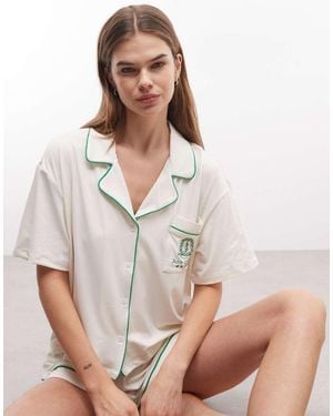 Juicy Couture Chateau Logo Pyjama Shirt And Shorts - Natural