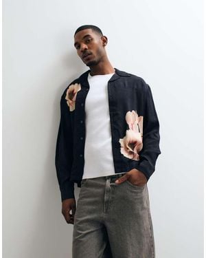 AllSaints Camicia A Maniche Lunghe Con Stampa Floreale Nera Floraison - Blu