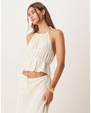 esmé studios Esmee Exclusive Sheer Open Back Halter Neck Beach Top Co-Ord - Natural