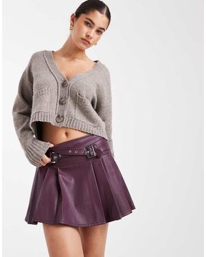 Miss Selfridge Falda Burdeos De Tablas De Cuero Sintético Con Hebillas De -Morado