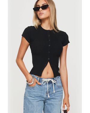 Princess Polly Suzu Fine Rib Button Through Top - Blue
