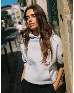 Pull&Bear Sweat à capuche graphique alternative culture chiné - Gris