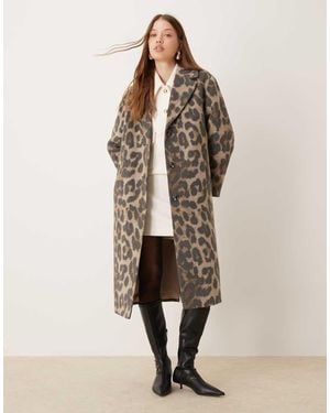 New Look Abrigo De Vestir Abotonado Con Estampado Animal De - Neutro