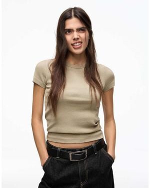 Bershka Basic Rib Short Sleeve T-shirt - Green