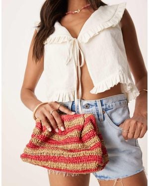 ASOS Straw Crochet Striped Grab Clutch - Red