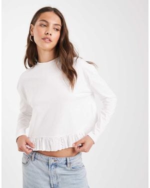 Miss Selfridge Long Sleeve Ruffle Hem Tshirt - White
