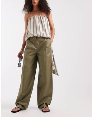& Other Stories Cotton Wide Leg Trousers With Pleat Detail - Natural