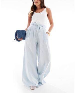 Stradivarius Paperbag Wide Leg Trouser - Blue