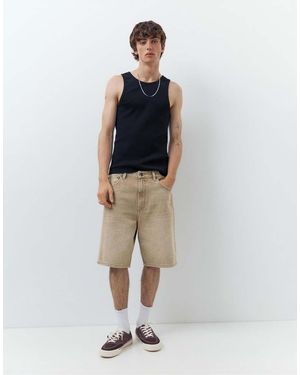 Pull&Bear Baggy Denim Bermuda Shorts - Natural