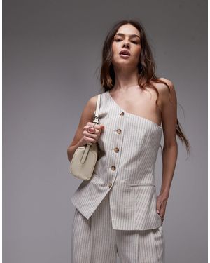 TOPSHOP Linen Striped One Shoulder Top - Grey
