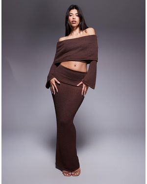 Wanderdoll Yasmin - jupe longue d'ensemble en maille bouclée avec rabat oversize - chocolat foncé - Bleu