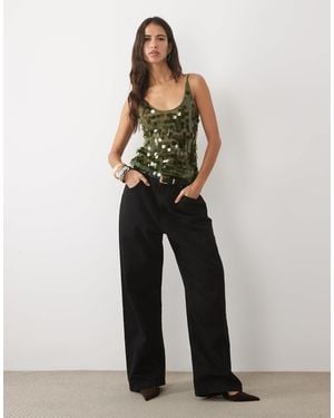 ASOS Disc Scatter Sequin Scoop Neck Sleeveless Top - White