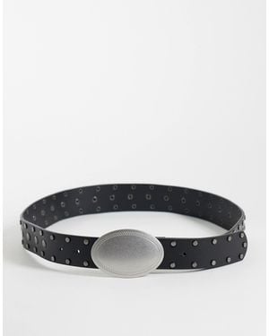 ASOS Western Buckle Studded Faux Leather Belt - Gray