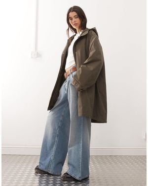 Weekday Oversized Parka Coat With Detachable Lining And Faux Fur Hood - Blue