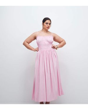 ASOS Asos Design Curve Shirred Cotton Poplin Midaxi Sundress With Dropped Waist - Pink