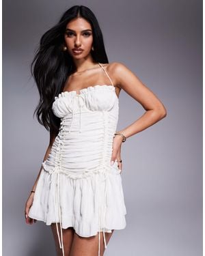 Aria Cove Chiffon Trim Ruffle Drop Waist Tie Detail Mini Dress - Gray