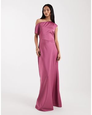 Six Stories Bridesmaids Satin Asymmetric Off Shoulder Maxi Dress - Pink
