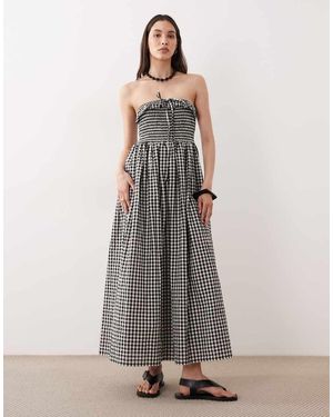 esmé studios Vestito Da Mare Lungo A Fascia E Crema A Quadretti - Grigio